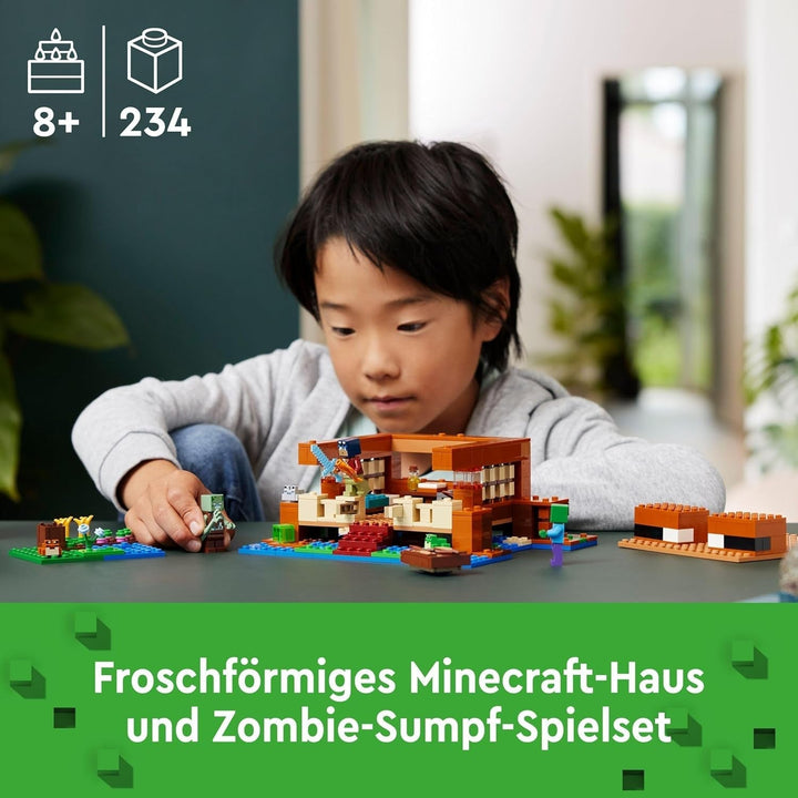 LEGO Minecraft The Frog House, casă de jucărie cu figuri, inclusiv zombie, slime și om înecat, plus accesorii precum barcă de jucărie și banc de lucru, cadou pentru băieți și fete de la 8 ani 21256 Seturi de constructie Besuche den LEGO-Store