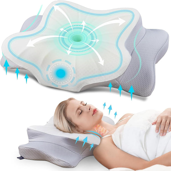 Pernă din spumă de memorie DONAMA Pernă ergonomică pentru gât Pernă pentru cap Pernă pentru dormit lateral Pernă pentru dormit lateral, spate și stomac Perne ortopedice cervicale Naty Shop Gri 63 X 38 X 14 Cm