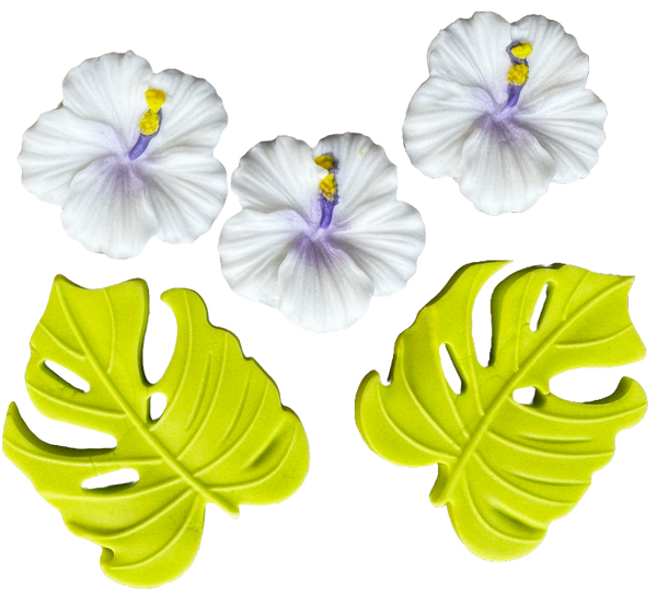 Set 5 decoratiuni comestibile din zahar, Hibiscus Decoratiuni din Pasta de Zahar Naty Shop