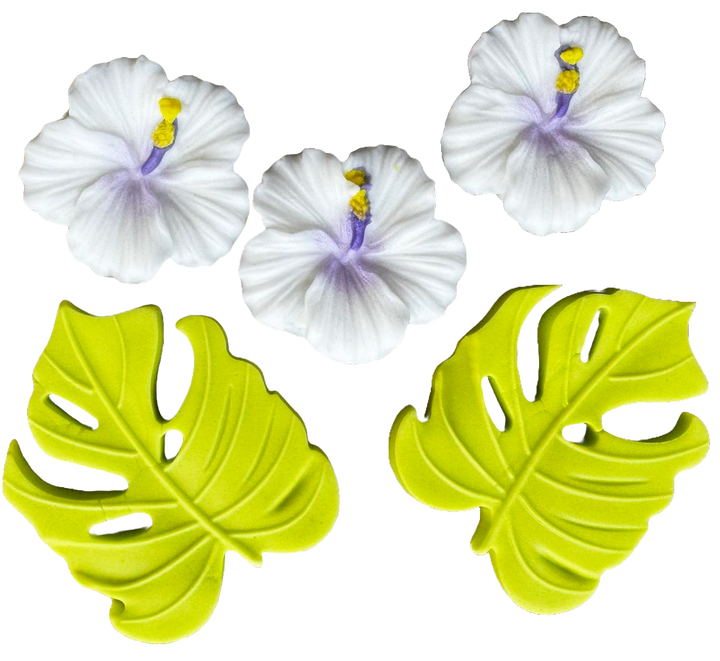 Set 5 decoratiuni comestibile din zahar, Hibiscus Decoratiuni din Pasta de Zahar Naty Shop