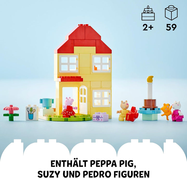 LEGO DUPLO Peppa's Birthday House: Jucărie creativă cu 3 figuri, casă de jucărie de construit și reconstruit pentru copii de la 2 ani, băieți și fete, promovează dexteritatea 10433 Seturi de constructie Besuche den LEGO-Store