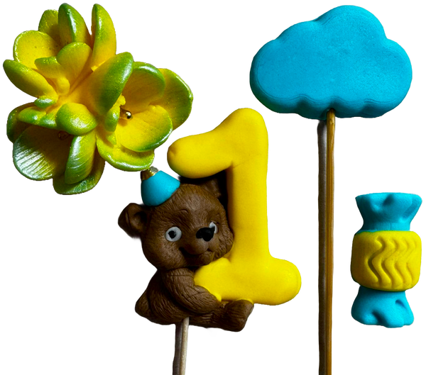 Set 4 decoratiuni comestibile din zahar, 1 AN Decoratiuni din Pasta de Zahar Naty Shop