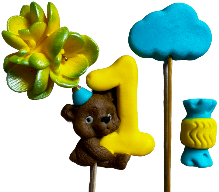 Set 4 decoratiuni comestibile din zahar, 1 AN Decoratiuni din Pasta de Zahar Naty Shop