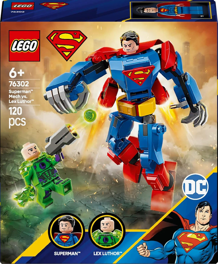 LEGO DC Superman Mech Vs. Lex Luthor - Jucărie de supererou cu 2 minifigurine - Figurină de acțiune construibilă cu brațe, picioare și degete mobile - Cadou pentru băieți și fete cu vârsta peste 6 ani 76302 Seturi de constructie Besuche den LEGO-Store