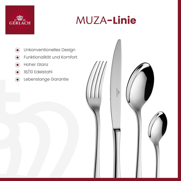 Set de tacâmuri Gerlach Muza strălucitoare, oțel inoxidabil, argint strălucitor, 24 bucati Bucatarie Naty Shop