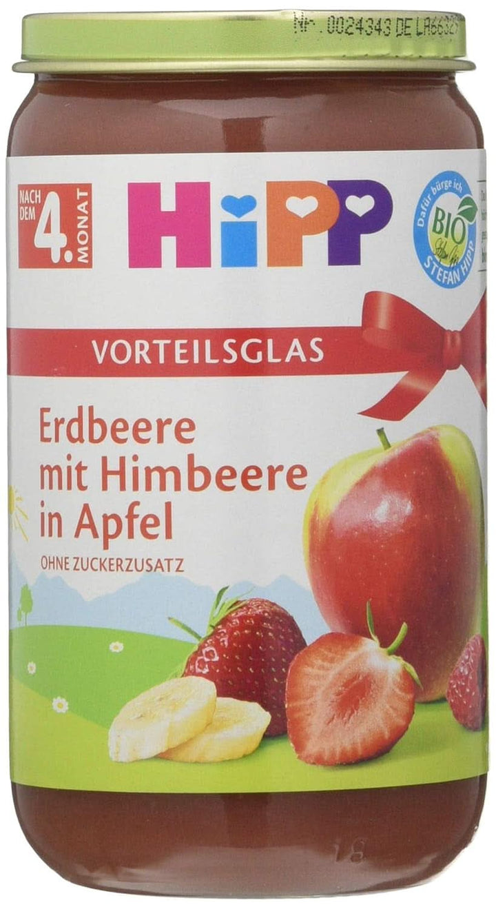 Porumb dulce Hipp cu piure de cartofi și curcan organic, pachet de 6 (6 X 190 grame) Mama si Copilul Naty Shop 6 x 250 grame Fructe, căpșuni cu zmeură