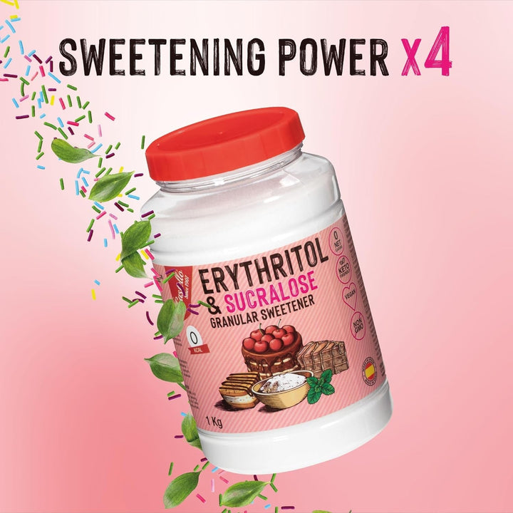 Erythrit + Sucralose 1:4 Süßstoff | 1G = 4G Zucker | 0 Netto-Kohlenhydrate - 0 Kalorien - 0 Glykämischer Index - Keto - Kein GVO - Castello since 1907 - 1 Kg Indulcitori Naty Shop