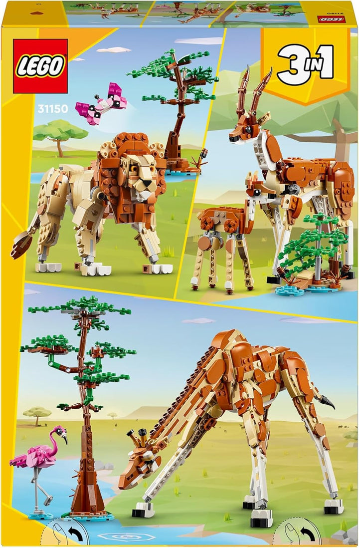 LEGO Creator 3In1 Animal Safari, set creativ cu figurine de animale, 3 opțiuni de construcție: Girafă de jucărie, gazelă și leu, animale de jucărie pentru fete și băieți, cadou natural pentru copii cu vârsta de 9+ 31150 Seturi de constructie Besuche den LEGO-Store