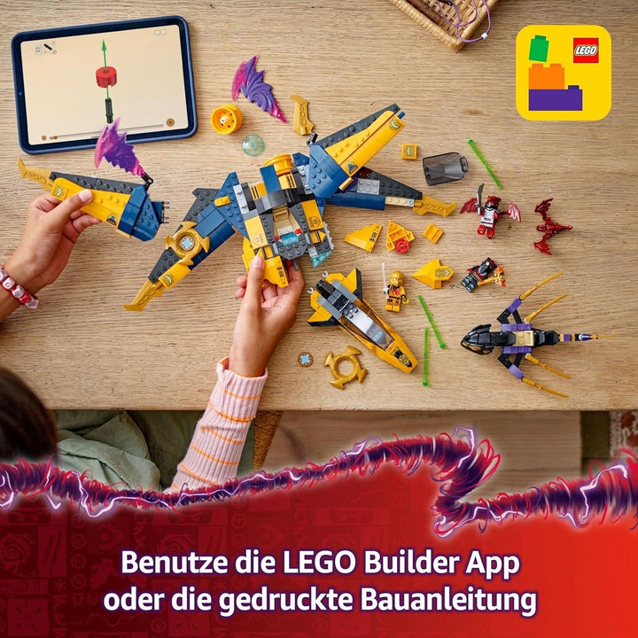 LEGO NINJAGO Super Storm Flyer al lui Ras și Arin - Jucărie cu dronă, tragătoare, lame și motoare - Incl. 3 minifigurine pentru jocuri de rol Ninja - Set de construcție pentru băieți și fete de la 8 ani 71833 Seturi de constructie Besuche den LEGO-Store