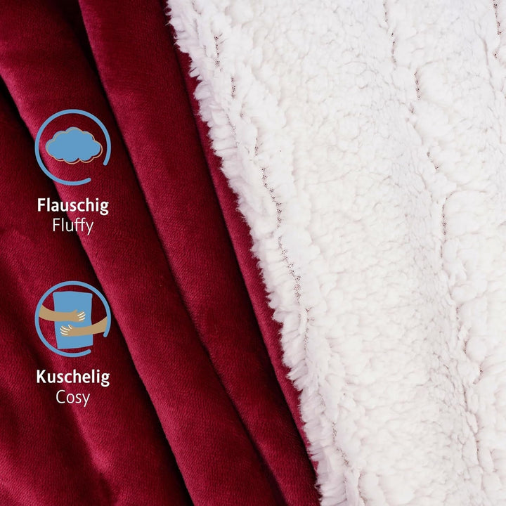Komfortec pătură confortabilă 150X200 Cm, pătură pufoasă din fleece certificată Oeko-Tex, pătură caldă sherpa pentru canapea, pătură groasă pentru canapea, burgundy Paturi si Cuverturi Besuche den Komfortec-Store
