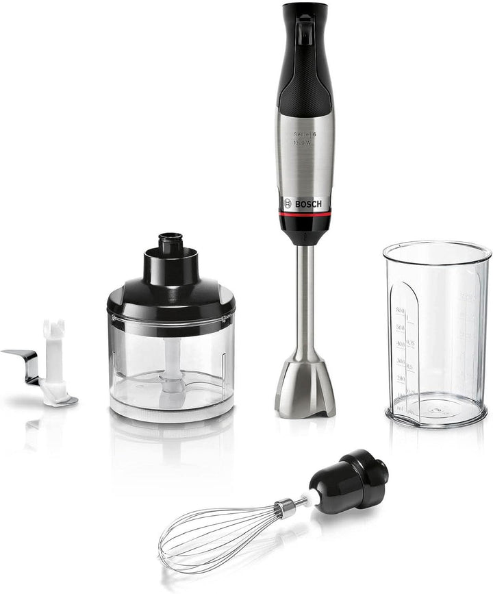 Bosch Stabmixer Ergomaster Serie 6 MSM6M623, 10 Jahre Motorgarantie, Edelstahl-Klingen, Verschleiãÿfreie Keramik-Kupplung, Luftkühlung, Zerkleinerer, Kartoffelstampfer, Schneebesen, 1000 W, Edelstahl Bucatarie Naty Shop 3-In-1, Ergomaster Serie 6