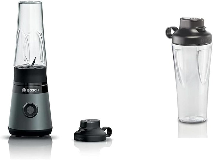 Bosch Mini-Standmixer Vitapower Serie 2 MMB2111S, Highspeed-Mixer, Bis Zu 40.000 Rpm, Tritan Togo-Flasche 0,6 L, Trinkdeckel, Bruchsicher,Spülmasch.Geeignete Teile, 450W, Silber/Schwarz Bucatarie Naty Shop Bundle Mit Togo-Flasche Silber / Schwarz