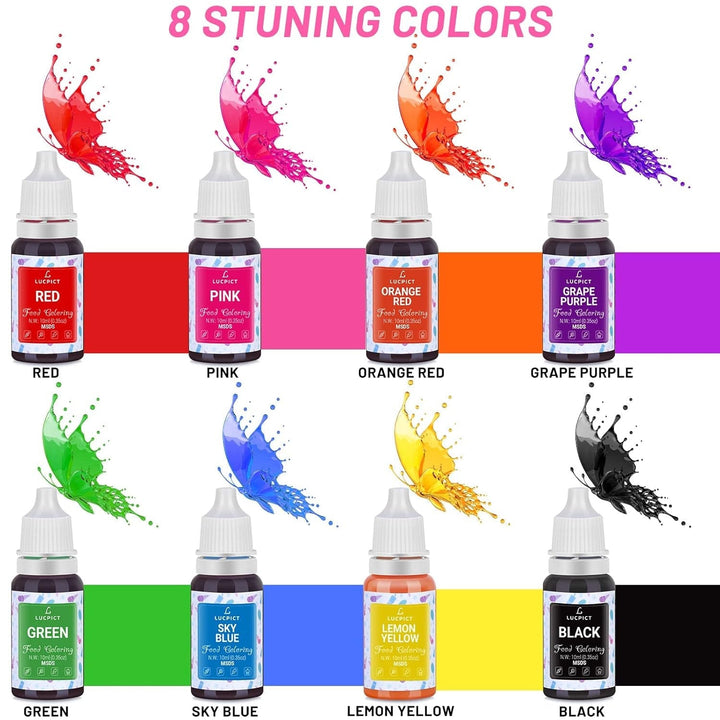 Lebensmittelfarbe 8X10Ml – Flüssige Hochkonzentrierte Lebensmittelfarbe Set Zum Backen, Kuchen, Kekse, Glasur, Macaron, Fondant – Lebendiger Lebensmittelfarbstoff Für DIY Seifen Schleim Kunsthandwerk Naty Shop