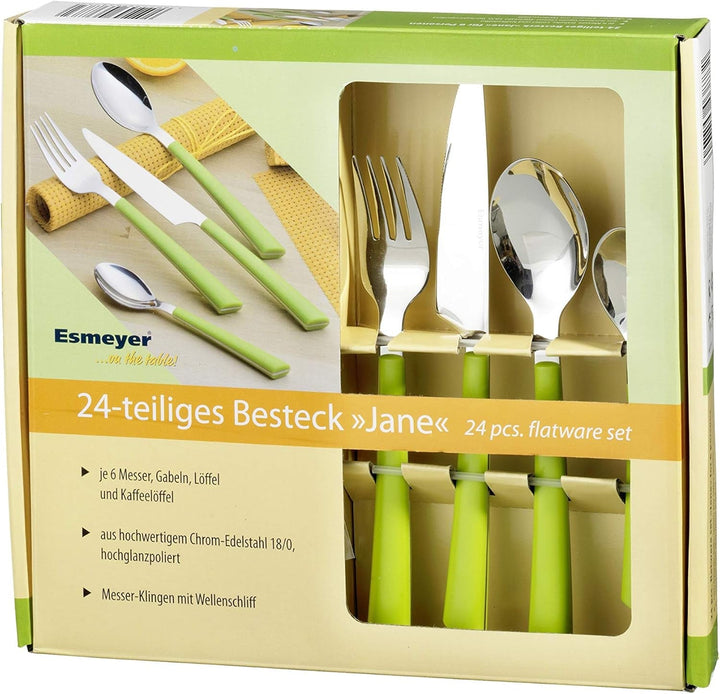 Tacâmuri JANE, oțel inoxidabil lustruit 18/0, mânere din plastic verde, 24 bucati Bucatarie Naty Shop