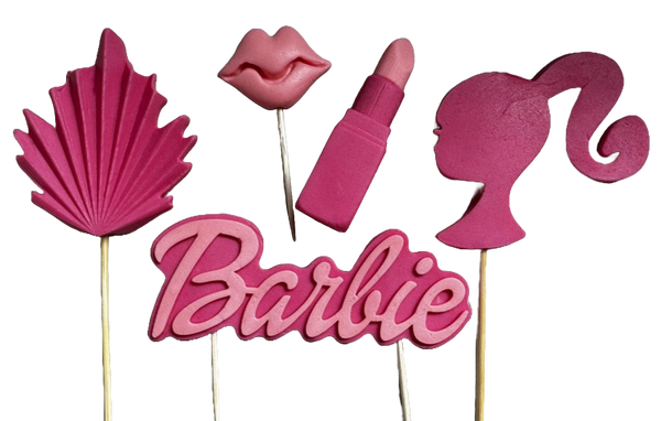 Set 5 decoratiuni comestibile din zahar, Barbie Decoratiuni din Pasta de Zahar Naty Shop