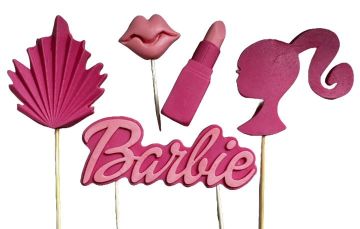 Set 5 decoratiuni comestibile din zahar, Barbie Decoratiuni din Pasta de Zahar Naty Shop
