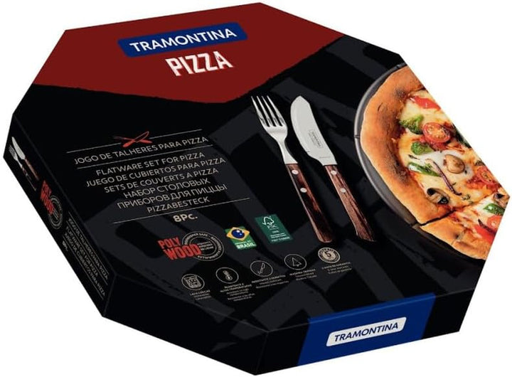 Tramontina PIZZA Besteck, 8-Tlg Set, Für 4 Personen, Rostfreier Edelstahl, Fsc-Zertifizierte Holzgriffe, Spülmaschinenfest Bucatarie Naty Shop