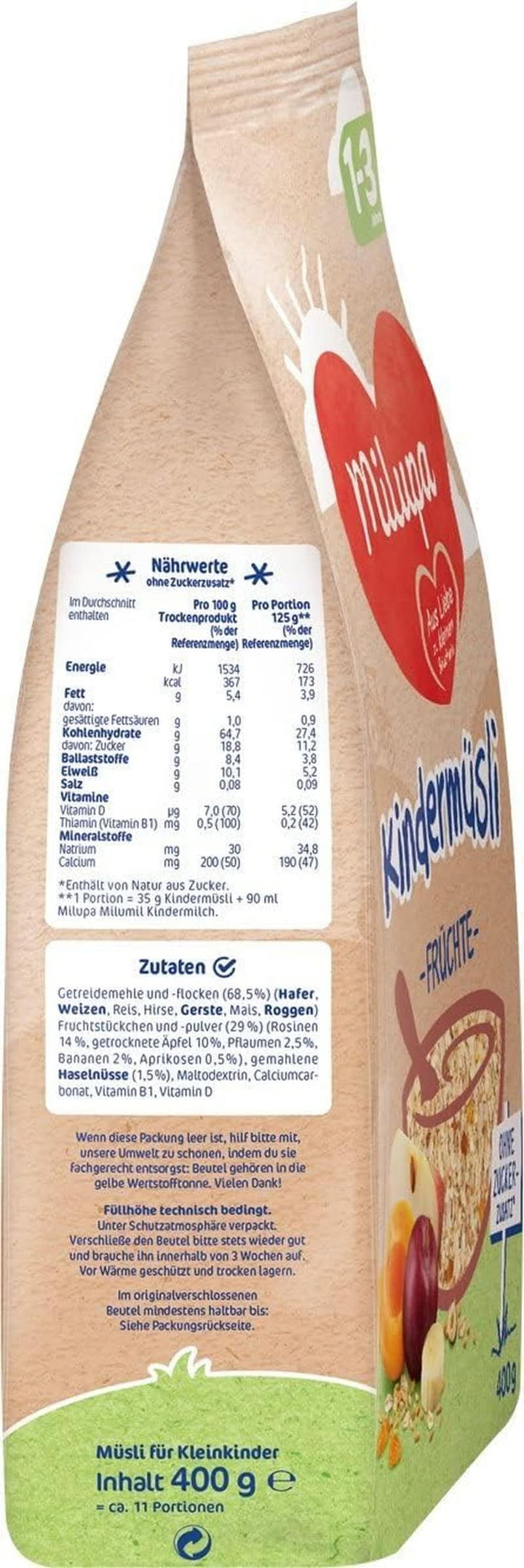 Milupa copii muesli fructe fine - cereale mic dejun muesli de la 1 la 3 ani, fara adaos de zahar, 4 x 400g Mama si Copilul Naty Shop