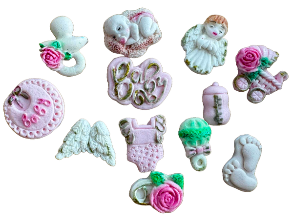 Set 12 decoratiuni comestibile din pasta de zahar, Botez Decoratiuni din Pasta de Zahar Naty Shop