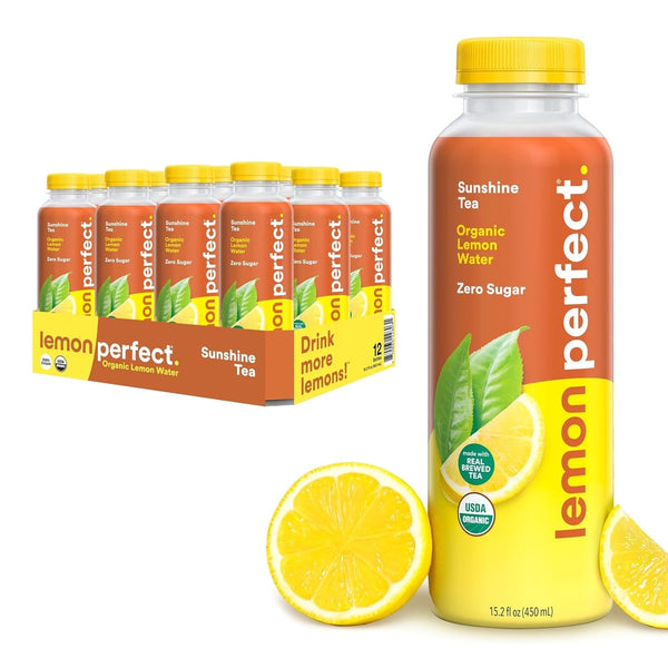 Sunshine Tea, Half Flavored Lemon Water (Original Lemon) & Half Iced Tea, Organic, Zero Sugar, Healthy Hydration Drinks, 15.2 Fl Oz Bottles (12-Pack) Apa USA Naty Shop Sunshine Tea 15.2 Fl Oz (Pack Of 12)