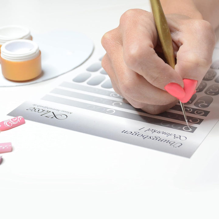 Übungsbögen Nageldesign Nailart (Grundlagen) 3Er Set Übungsbogen Starterset Übung Schulung Tipps Nagelset Nagelart Zubehor Zubehör Nail Art Zum Lernen Ohne Sticker Stickers Folie Brush Stemper ÜB001