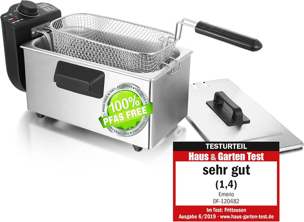 Friteuză cu ulei Emerio 3.0L cu tehnologie Cold Zone, 2000 W Electrocasnice Naty Shop Oțel inoxidabil