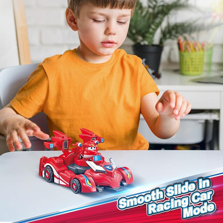 Super Wings EU770351 - Super Robot Suit Jett, aprox. 18 cm înălțime figurină de joacă transformabilă, costum de robot 2 în 1 și super mașină, pentru copii de la 3 ani în sus, Roșu Action figures Naty Shop
