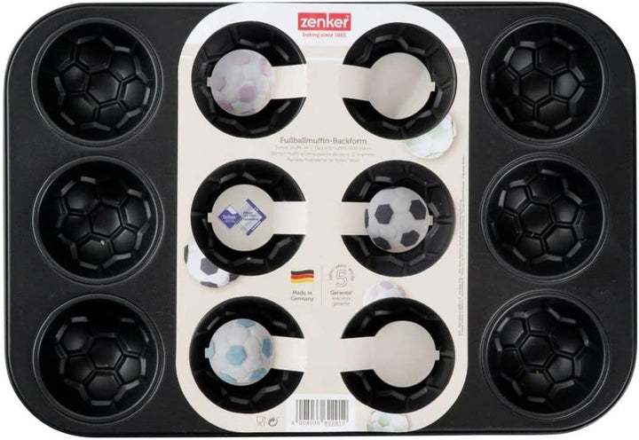 Zenker 12Er Muffinform – Muffinbackblech Für Muffins Und Cupcakes Aus Der Serie Soccer Baking– Hitzebeständiges 12Er Muffinblech Mit Antihaftbeschichtung, Schwarz Matrite si tavi pentru copt Naty Shop