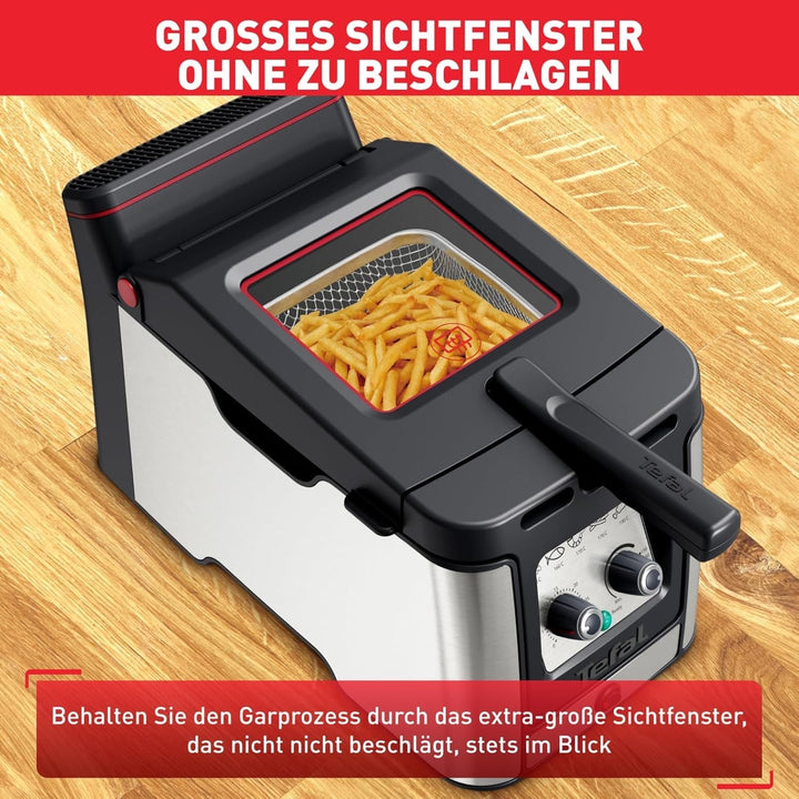 Tefal FR600D Clear Duo Deep Fryer, prăjire cu mai puțin fum și mirosuri, capacitate 1,2 kg, termostat, cronometru, fereastră mare de vizualizare fără ceață Electrocasnice Naty Shop