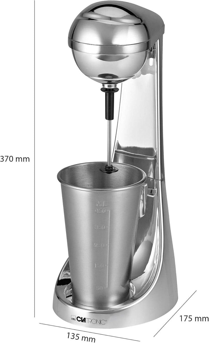 Clatronic® Barmixer U. Milchaufschäumer | Smoothie Maker | 650Ml Edelstahlbehälter | Praktischer Becherhalter | Mixer | 2 Geschwindigkeitsstufen | Kraftvoller 65 Watt Motor | Chromdesgin | BM 3472 Bucatarie Naty Shop