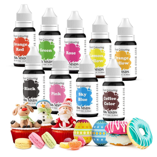 Colorant alimentar 9 x 10 ml, coloranți alimentari lichizi - set de coloranți alimentari pentru decorarea torturilor, macaroane, gogoși, fudge, glazură, săpunuri DIY, înghețată, colorant pentru săpun, colorant pentru pistol de pulverizare