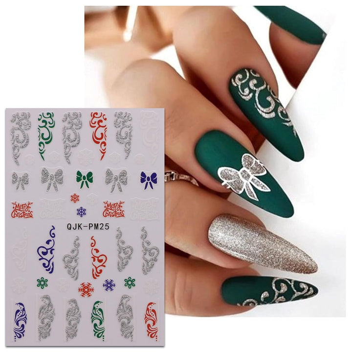 JMEOWIO Nagelsticker Glitzer Weihnachten 10 Blatt Nail Art Sticker Selbstklebend Nagelaufkleber Schneeflocken Winter Dekoration Nageldesign Zubehör