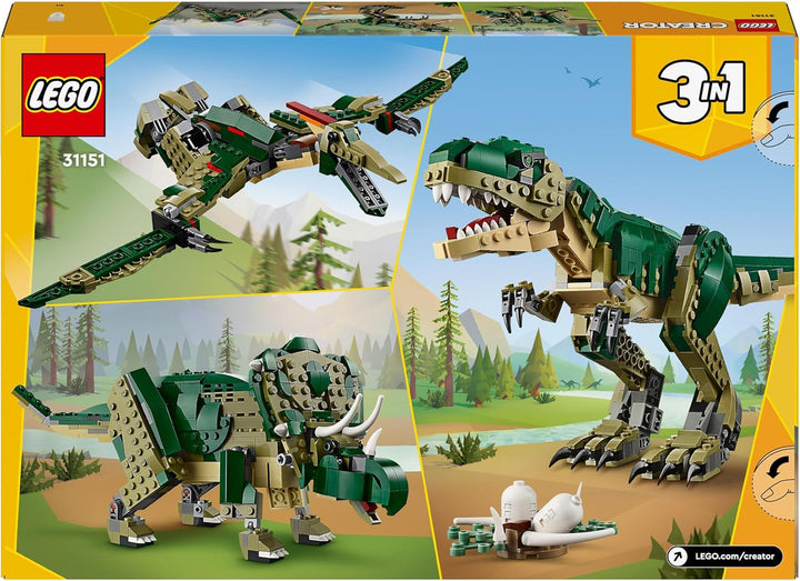 LEGO Creator T.Rex, Dino 3-in-1 pentru transformare în Triceratops sau Pterodactil, model de dinozaur mobil pentru copii, cadou pentru băieți și fete 31151 Seturi de constructie Besuche den LEGO-Store