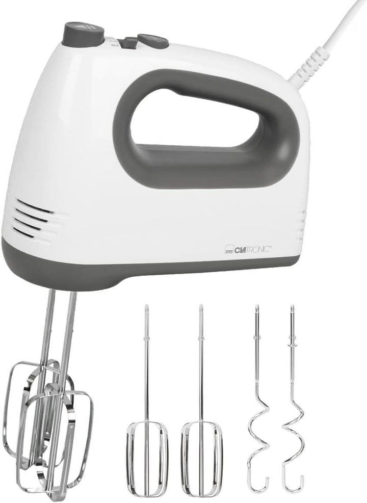 Clatronic Mixer | Kraftvoller 400 Watt-Motor | Handmixer | Turbostufe & 5 Geschwindigkeitsstufen | Handrührgerät | Spülmaschinengeeignete Edelstahlquirle Und -Knethaken | HM 3775 Bucatarie Naty Shop Weiß-Grau 400 Watt
