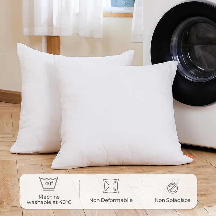 Pernă Sweetnight 40X40 Set de 2, umplutură de pernă din fibre de lemn din poliester, pernă moale și de susținere pentru toate pozițiile de dormit, pernă de dormit respirabilă, lavabilă cu fermoar Perne standard Naty Shop