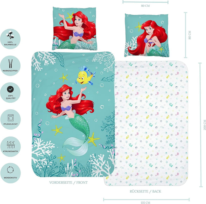 Arielle Meerjungfrau Bettwäsche Bettbezug 135X200 80X80 Baumwolle · Kinderbettwäsche Für Mädchen Disney Prinzessin Mermaid · 2 Teilig Naty Shop