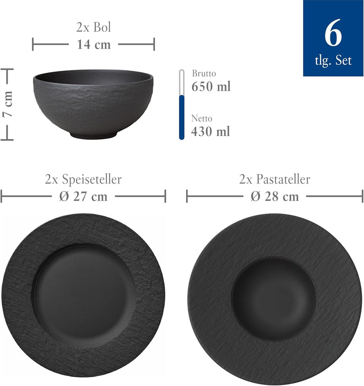 Villeroy & Boch – Manufacture Rock Starter-Set 6 Teilig Schwarz, Spülmaschinenfest, Mikrowellensicher, Geschirr Set Schwarz Matt, Tafelservice, Essgeschirr, Premium Porzellan Seturi vesela masa Naty Shop