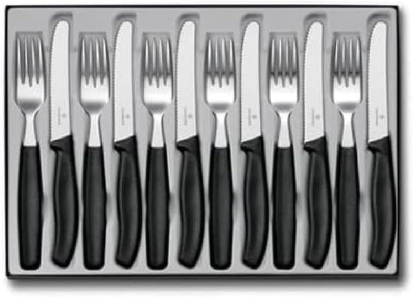 Victorinox Swiss Classic, Profi Tafelbesteck, 12-Teilig, Extra Scharfe Klinge, Wellenschliff, 11 Cm, Rostfreier Stahl, Schwarz Bucatarie Naty Shop