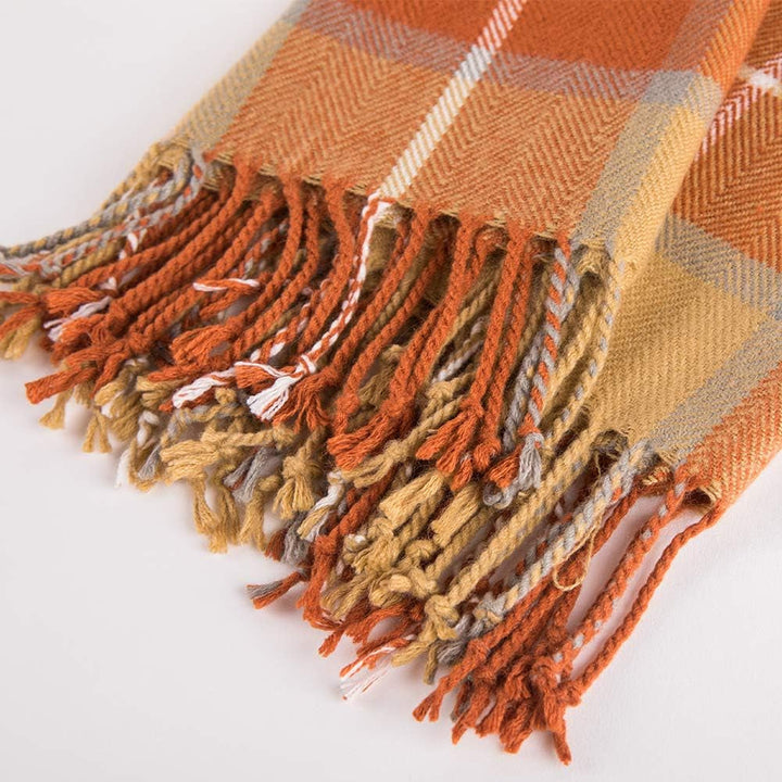 G Lake Orange Plaid Blanket Throw Acrylic Soft Reversible Coloured Fringed Bedspread Gift For Christmas Decorations 127 Cm W X 170.2 Cm L-Pumpkin Orange Paturi si Cuverturi G Lake