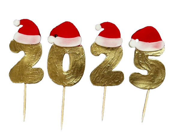 Set 4 decoratiuni comestibile din pasta de zahar, La multi ani, 2025 Decoratiuni din Pasta de Zahar Naty Shop