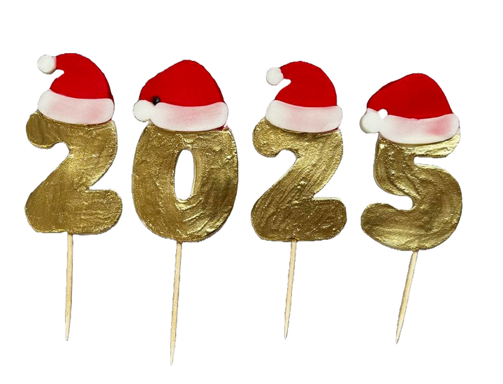 Set 4 decoratiuni comestibile din pasta de zahar, La multi ani, 2025 Decoratiuni din Pasta de Zahar Naty Shop