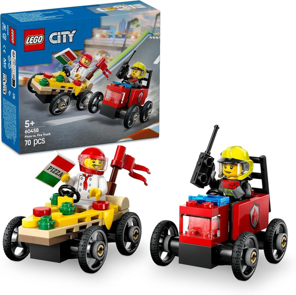 LEGO City Pizza Delivery Van Vs. Pizza Truck - Jucărie cu cutie de săpun pentru fete și băieți de la 5 ani - Set de construcție cu 2 minifigurine șofer - Cadou aniversar și de vacanță 60458 Seturi de constructie Besuche den LEGO-Store Titlu implicit