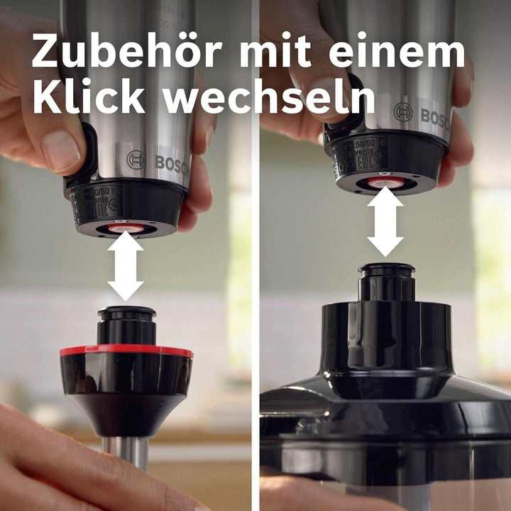 Bosch Stabmixer Ergomaster Serie 6 MSM6M623, 10 Jahre Motorgarantie, Edelstahl-Klingen, Verschleiãÿfreie Keramik-Kupplung, Luftkühlung, Zerkleinerer, Kartoffelstampfer, Schneebesen, 1000 W, Edelstahl Bucatarie Naty Shop