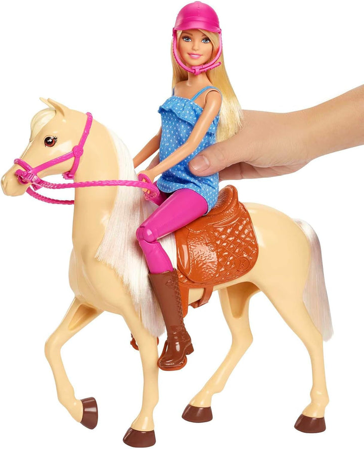 Păpușă Barbie și cal de jucărie, accesoriu de călărie Barbie, 1 păpușă Barbie și 1 cal incluse, potrivite ca un cadou pentru copii de la 3 ani în sus, FXH13 Papusi Naty Shop