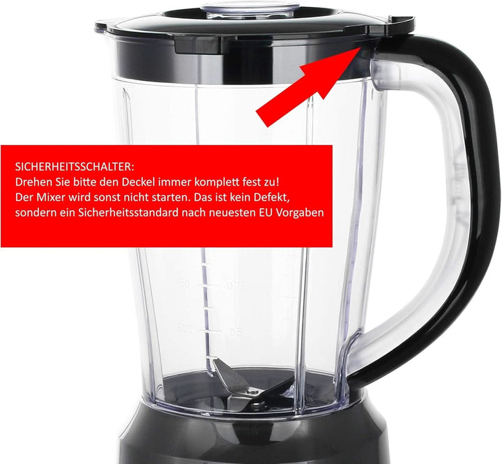 Emerio Standmixer BPA Frei Crush Ice Funktion 1.5L Behälter 2 Geschwindigkeiten + Pulse Funktion Messereinheit Aus Edelstahl Sicherheitsschalter Geschirrspülgeeignet 500 Watt BL-12816.8 Schwarz Bucatarie Naty Shop