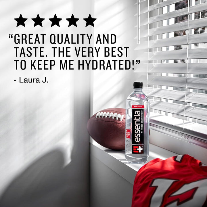 Essentia Water Bottled, Ionized Alkaline Water:99.9% Pure, Infused with Electrolytes, 9.5 Ph or Higher with a Clean, Smooth Taste, 1 Litre (Pack of 12) Apa USA Naty Shop