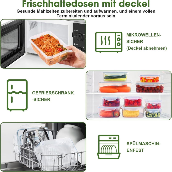 YASHE borcan de depozitare a alimentelor cu capac, set borcan de depozitare din plastic din 12 piese, fără BPA, 100% etanș, stivuibil, transparent Cutii depozitare alimente Naty Shop