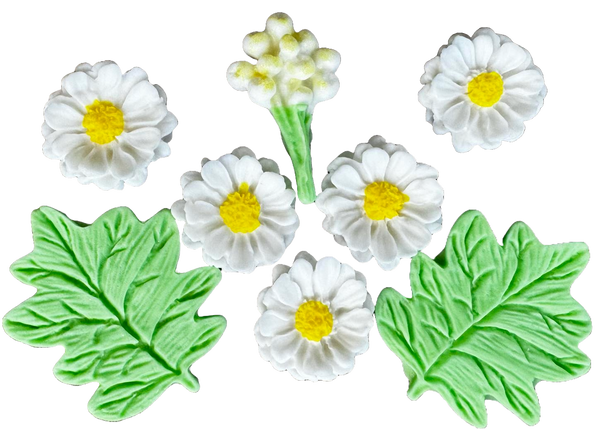 Set 8 decoratiuni comestibile din zahar, Margarete de camp Decoratiuni din Pasta de Zahar Naty Shop
