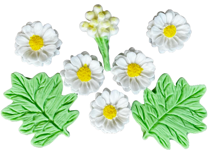 Set 8 decoratiuni comestibile din zahar, Margarete de camp Decoratiuni din Pasta de Zahar Naty Shop