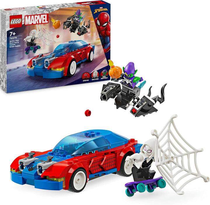 LEGO Marvel Spider-Man Race Car & Venom Green Goblin, jucărie Spidey pentru jocuri de rol cu figuri de supereroi și mașină construibilă, cadou pentru copii, băieți și fete de la 7 ani 76279 Seturi de constructie Besuche den LEGO-Store Singur